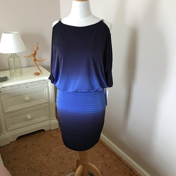 Xscape Ombré Cold Shoulder Cocktail Dress - Picture 1 of 7